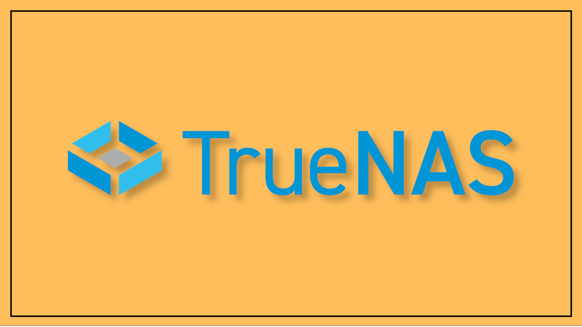The blue TrueNAS logo and name on an orange background.