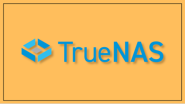 The blue TrueNAS logo and name on an orange background.